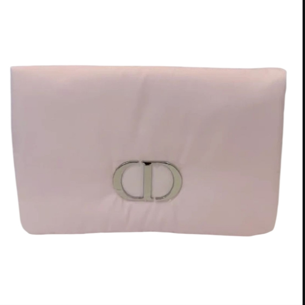 New Dior Beauty Barely Pink Blush Travel Clutch Cosmetic Pouch Silver Logo